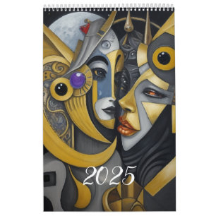 Calendário Cubismo no estilo de Picasso. 2025