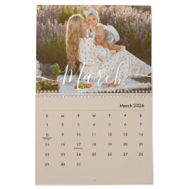 Calendário Custom Family Photo | Personalized Beige Taupe