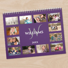 Calendário Custom Monogram Name Purple Photo