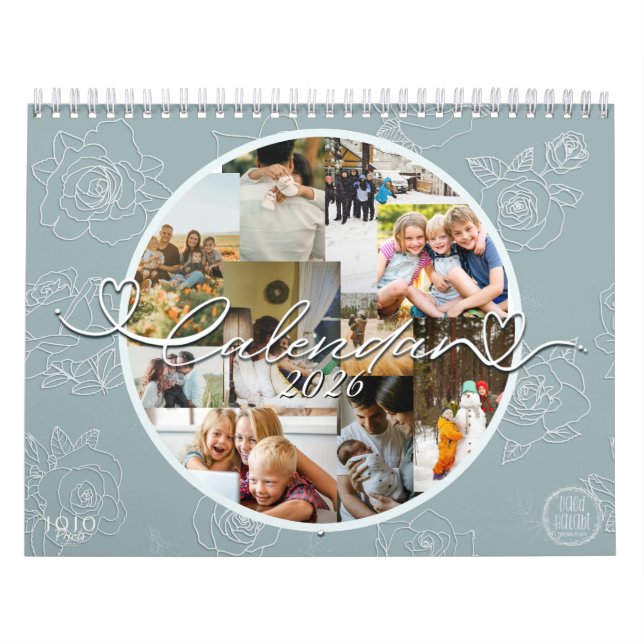 Calendário Custom photo collage Rose Line Art 2026 (Capa)