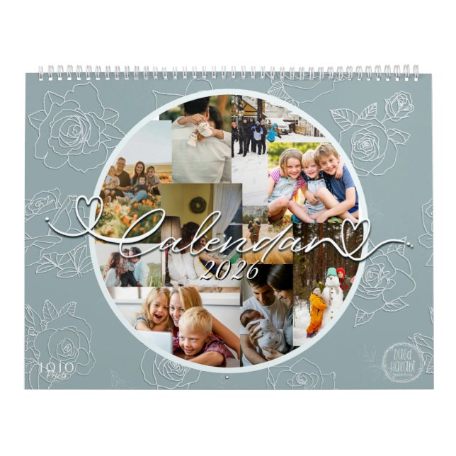 Calendário Custom photo collage Rose Line Art 2026 (Capa)