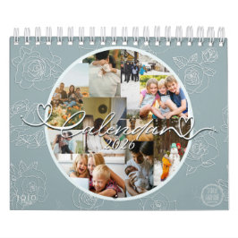 Calendário Custom photo collage Rose Line Art 2026