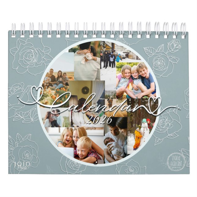 Calendário Custom photo collage Rose Line Art 2026 (Capa)