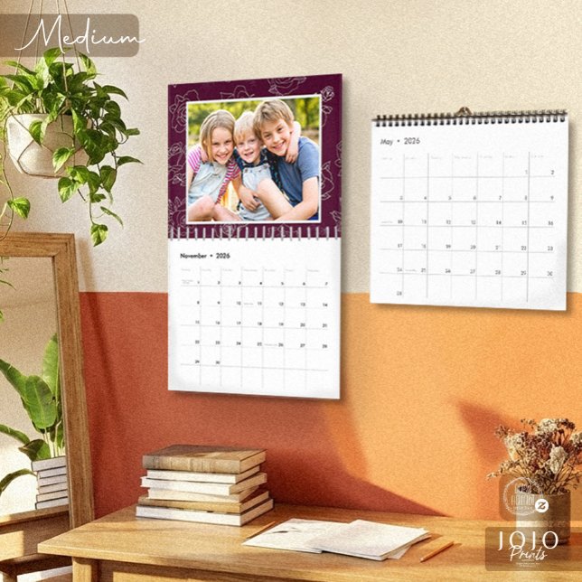 Calendário Custom photo collage Rose Line Art 2026 (Custom photo collage Rose Line Art 2026 Calendar_Medium)