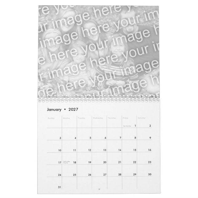 calendário customizeable do dia dos pais (Jan 2027)