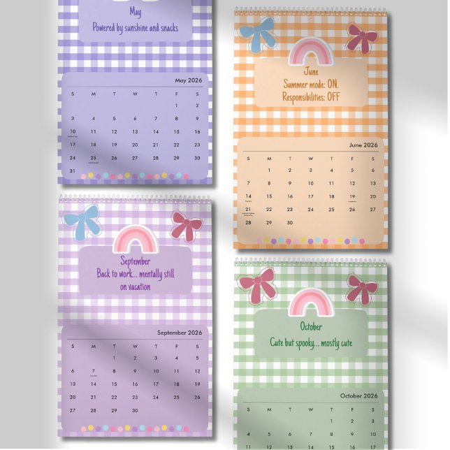 Calendário Cute Bright Ribbon & Flower Quote Calendar 2026 (Criador carregado)