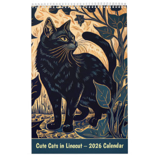Calendário Cute Cats in Linocut – 2026 Calendar