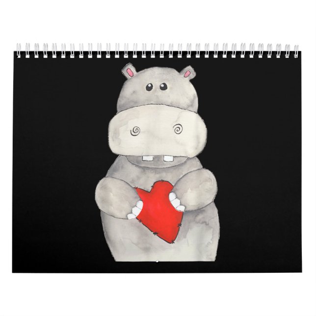 Calendário Cute Hippopotamus Segurando Coração| Love Hippo (Capa)