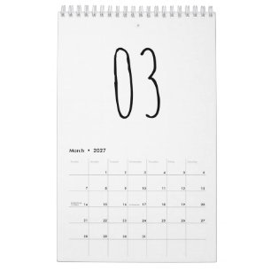 Calendário Cute Simples Escrita à Mão em Preto e Branco