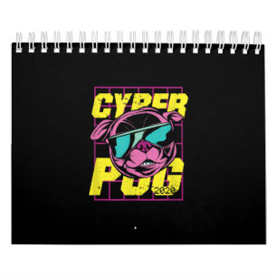 Calendário Cyber Pug 2021 Engraçado Design Pug Engraçado