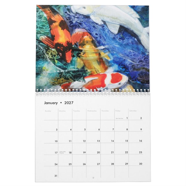 Calendário da aguarela de PMACarlson Koi (Jan 2027)