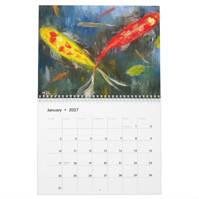 Calendário da arte dos peixes de Koi (Jan 2027)