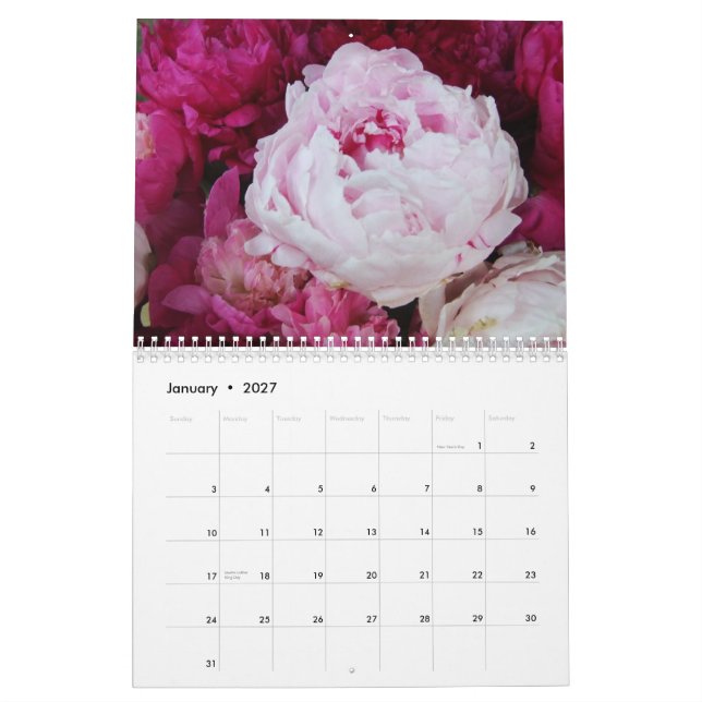 Calendário da flor das peônias 2015 (Jan 2027)