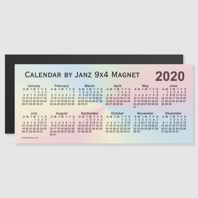 Calendário da nuvem Rainbow 2020 por Janz 9x4 Magn (Frente/Verso)