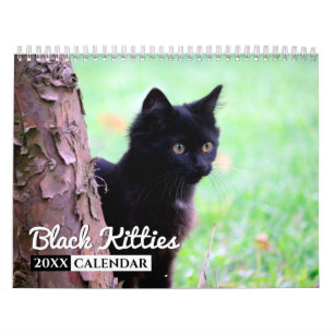 Calendário da Parede de Fotos dos Gatinhos Pretos