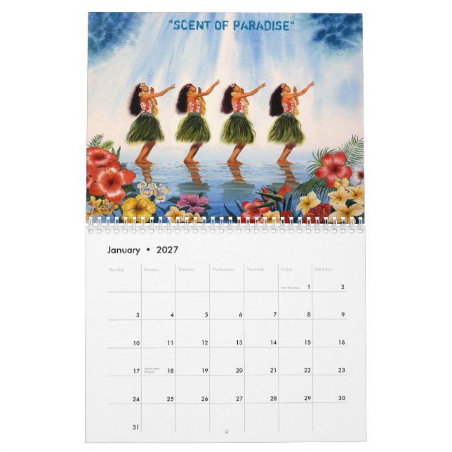 CALENDÁRIO DANÇARINOS DE HULA COM FLOWERS-OVAL JPEC, HAVAÍ (Jan 2027)