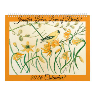 Calendário das Aves 2026 do artista Jennifer Lake