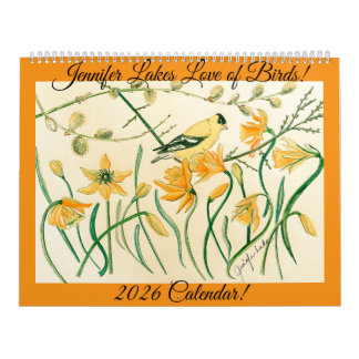 Calendário das Aves 2026 do artista Jennifer Lake