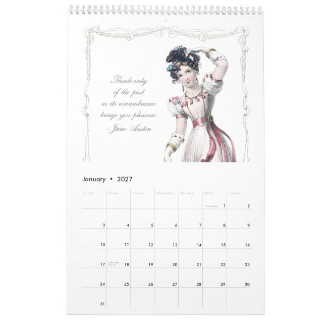 Calendário das cotações 2013 de Jane Austen (Jan 2027)