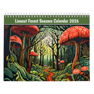 Calendário das Estações da Floresta em Linoleograv