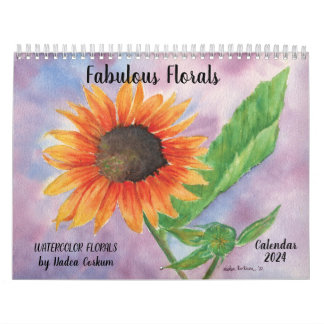 Calendário das flores de aquarela