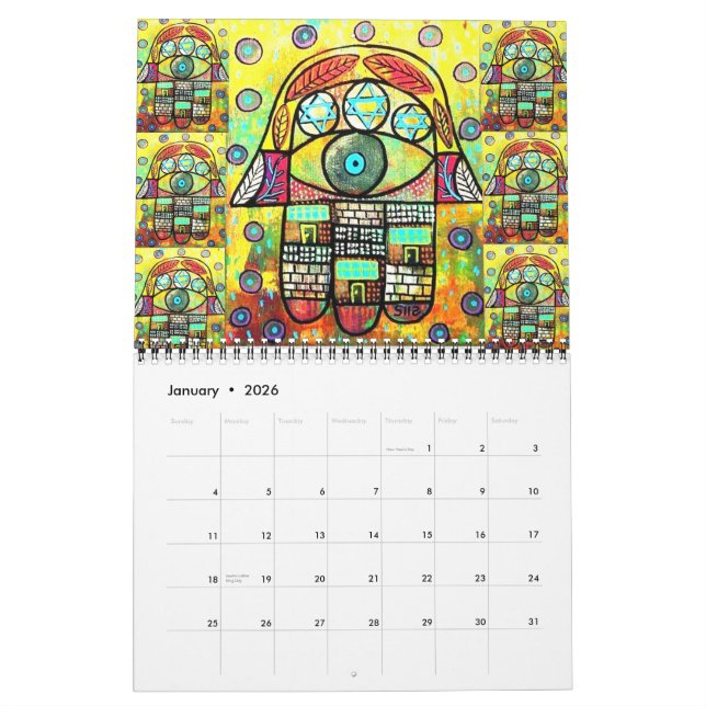 Calendário de 12-Mês de Judaica Hamsa (Jan 2026)