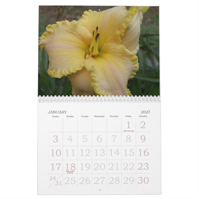 Calendário de 2008 hemerocallis - personalizado (Jan 2027)