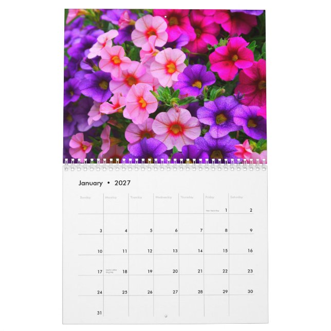Calendário de 2015 flores (Jan 2027)