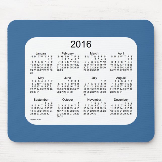 Calendário de 2016 azuis por Janz Mousepad (Frente)