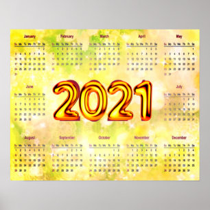 Calendário de 2021 de 12 Meses em Poster Abstrato