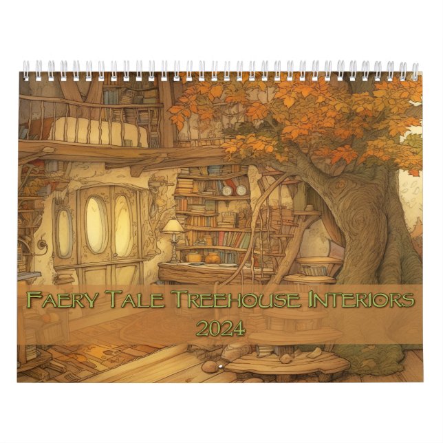 Calendário de 2024 da Faery Tale Treehouse Interio (Capa)