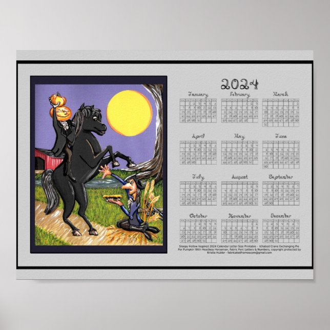 Calendário de 2024 Sleepy Hollow Impressão de Font (Frente)