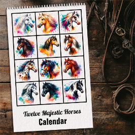 Calendário de 2025 com Doze Cavalos Majestosos
