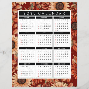 Calendário de 2025 do Folheto de Girassol - Ano de