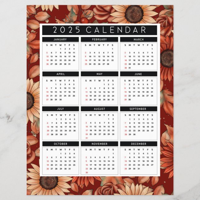 Calendário de 2025 do Folheto de Girassol - Ano de (Frente)