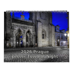 Calendário de 2026 da Cidade Menor de Praga à Noit