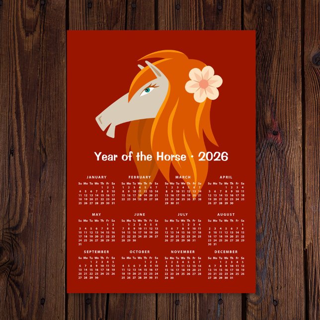 Calendário de 2026 do Zodiac Horse 2026, Ano Novo  (Criador carregado)
