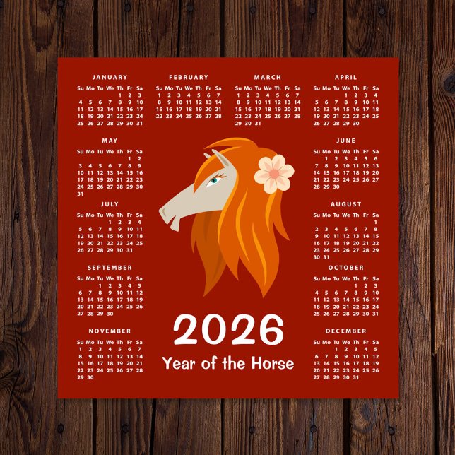 Calendário de 2026 do Zodiac Horse 2026, Ano Novo  (Criador carregado)
