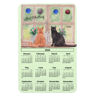 Calendário de 2026 Gatos na Janela Ímã Flexível