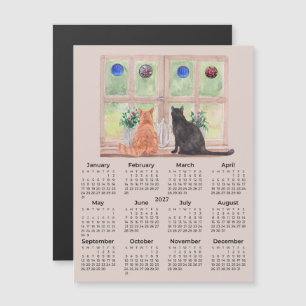 Calendário de 2027 Gatos na Janela Ímã de Calendár