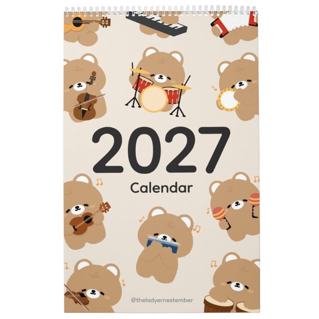 Calendário de 2027 Urso Músico (Capa)