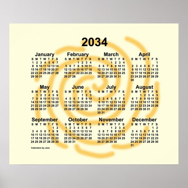 Calendário de 2034 Sunny Dias por Janz Poster (Frente)