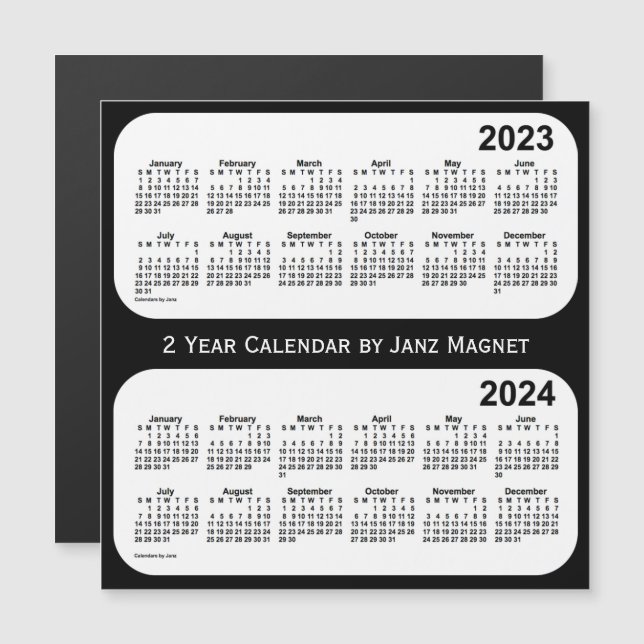 Calendário de 2 anos preto e branco 2023-2024 por  (Frente/Verso)