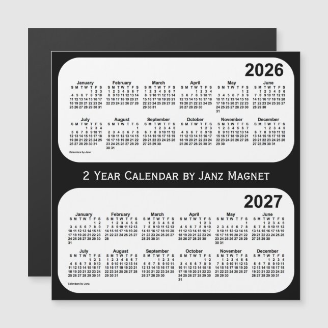 Calendário de 2 anos preto e branco 2026-2027 por  (Frente/Verso)