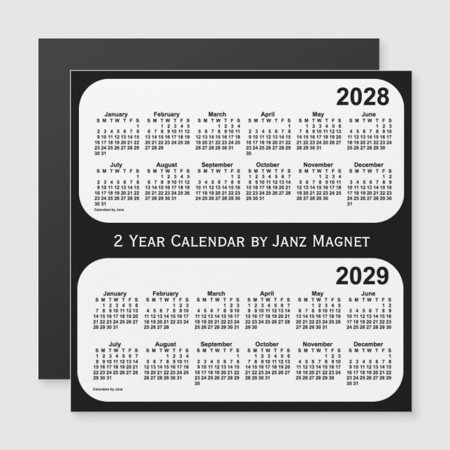 Calendário de 2 anos preto e branco 2028-2029 por  (Frente/Verso)