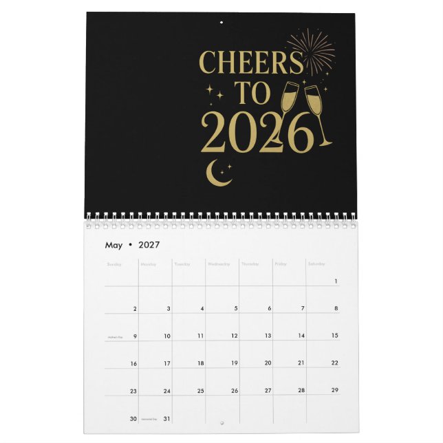 Calendário de Ano Novo 2026 - Elegante Dourado e P (Maio 2027)