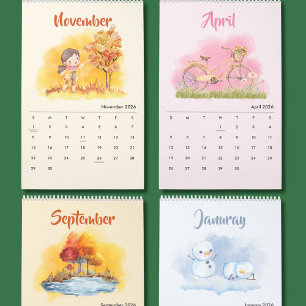 Calendário de Aquarela das Estações 2026