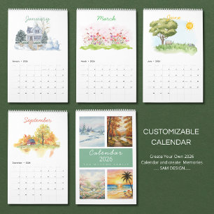 Calendário de Aquarela das Estações 2026 Naturez