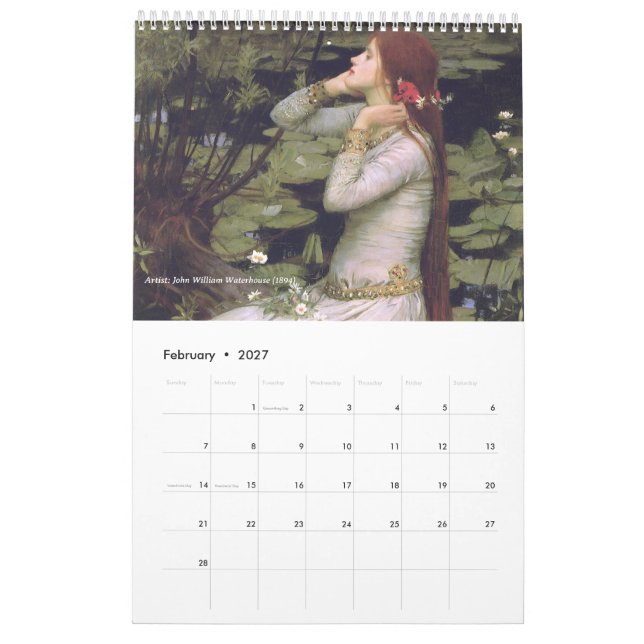 Calendário de Arte Clássica Ophelia (Fev 2027)