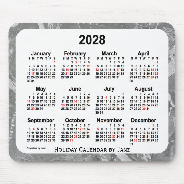 Calendário de arte de Natal de 2028 pelo mouse Pad (Frente)